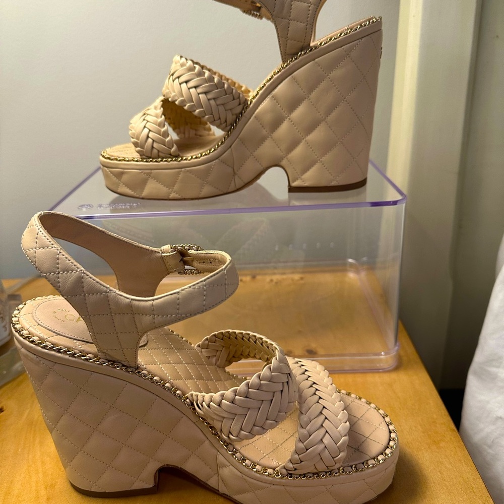 Chanel Wedge Cream Leather